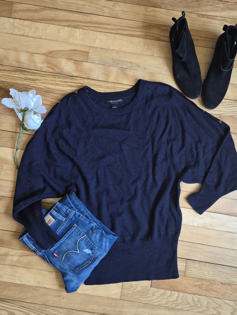 Elena Solano Marino Wool Dark Blue  Lightweight Knit Top